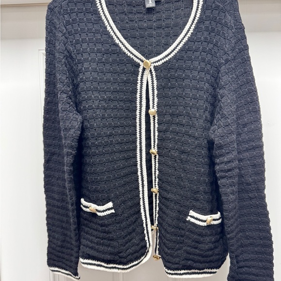 Peace of Cloth Black and White Knit Cardigan Sweater - Picture 6 of 7